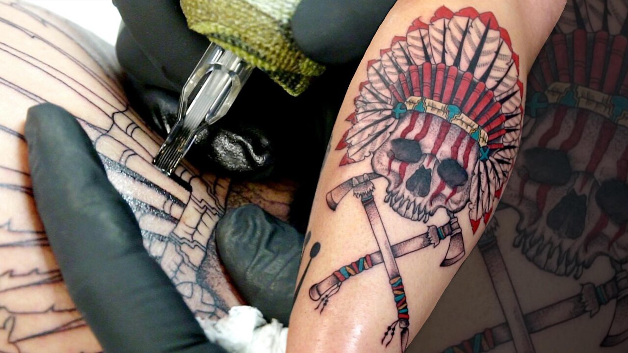 Headdress Skull Tattoo - Real Time Tattooing