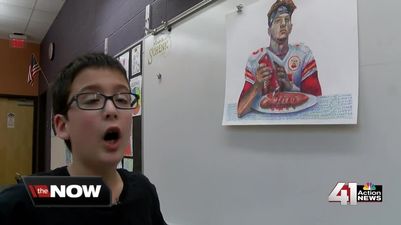 Elementary art teacher creates Patrick Mahomes piece using names