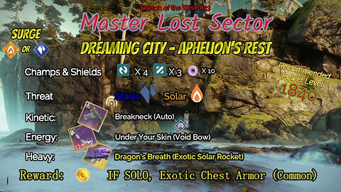 Destiny 2 Master Lost Sector: Dreaming City - Aphelion's Rest on my Arc Warlock 4-19-24