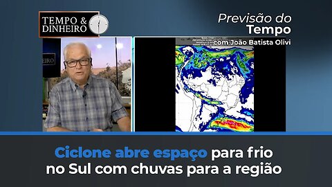 Ciclone abre espaço para frio no Sul com chuvas para a região.