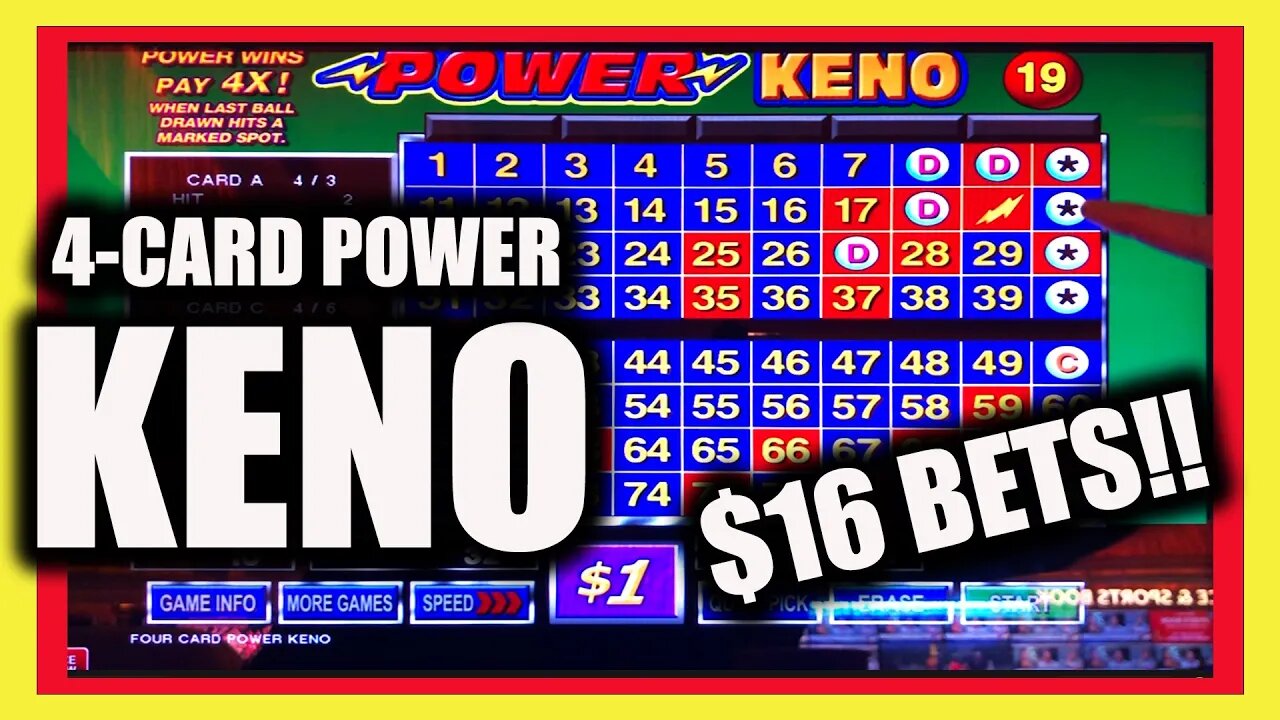 $16 Bets! Four Card POWER KENO from Las Vegas!