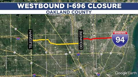 Traffic alert: Westbound I-696 to close in Oakland County this weekend