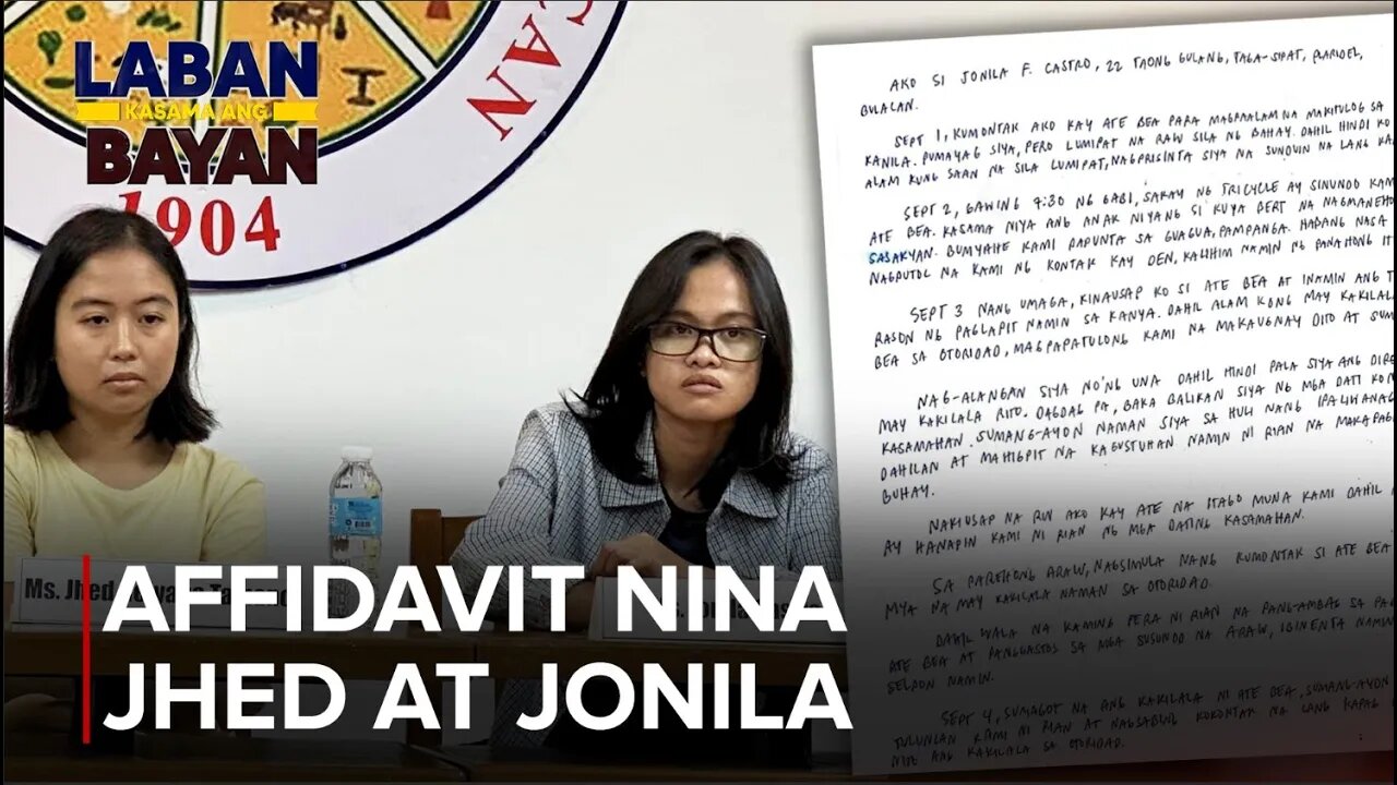 PANOORIN | Affidavit of surrender nina Jhed Tamano at Jonila Castro, inilabas