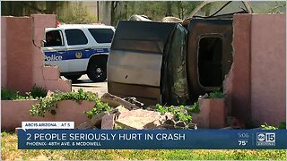 Three hurt in west Phoenix after crash sends vehicle into wall