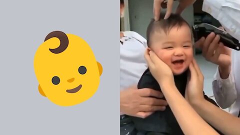 Baby falling apart laughing while cutting hair