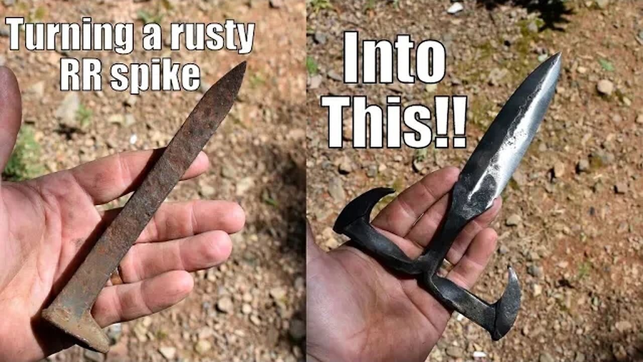 Turning a rusty old railroad spike into an AWESOME PUSH DAGGER!!