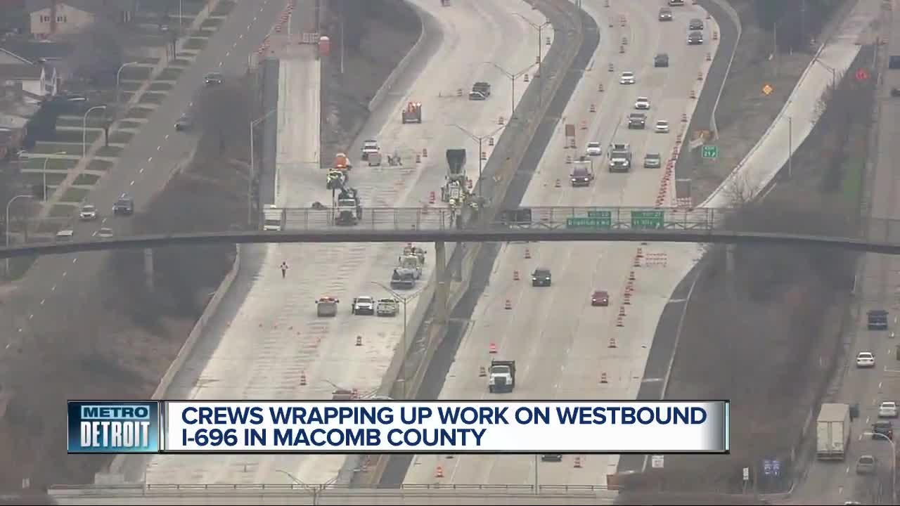 Crews wrapping up work on westbound I-696 in Macomb County