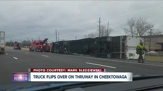 Tractor trailer blows over