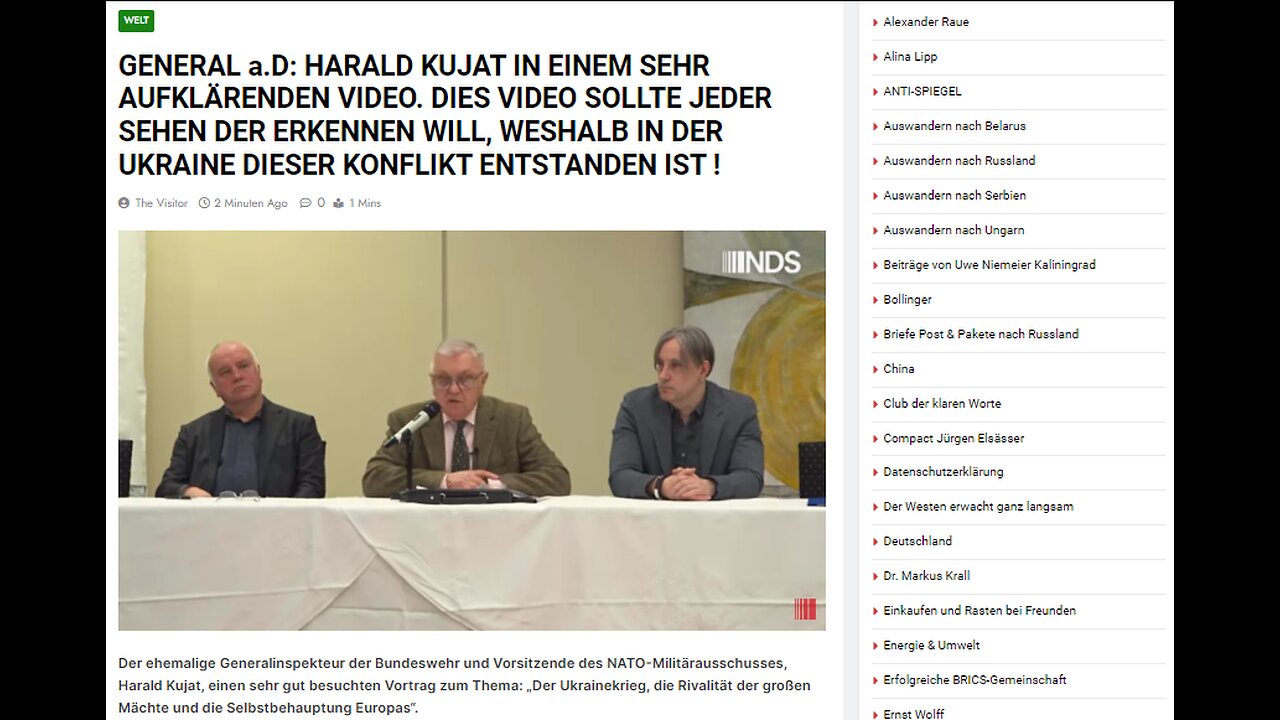 GENERAL a.D: HARALD KUJAT IN EINEM SEHR AUFKLÄRENDEN VIDEO.