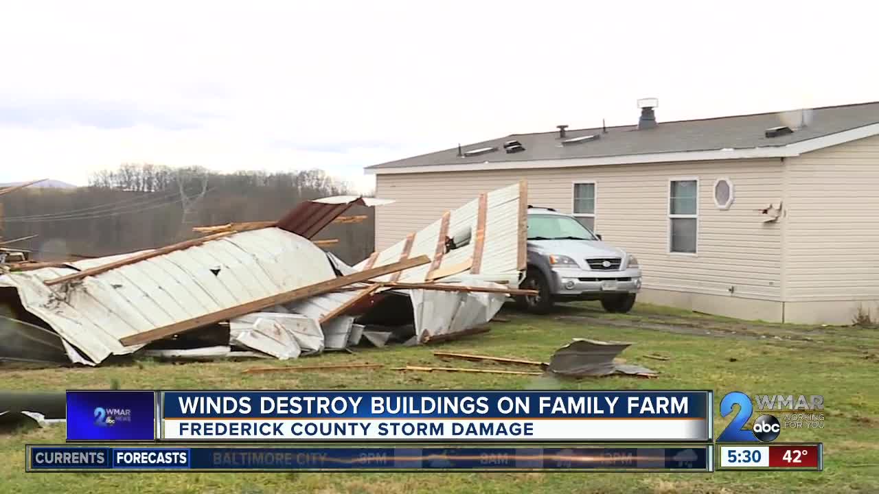 Winds destroy buildings on family farm in Frederick County