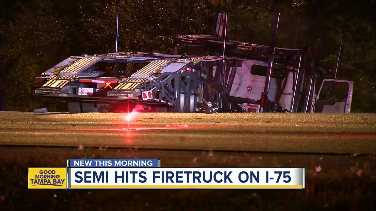 Semi-truck hits firetruck on I-75 as deputies arrest suspect