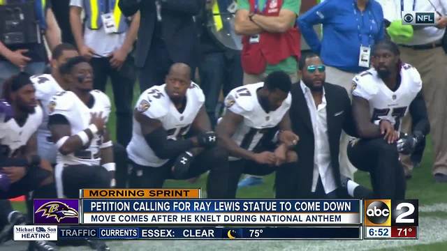 Thousands sign petition to remove Ray Lewis statue