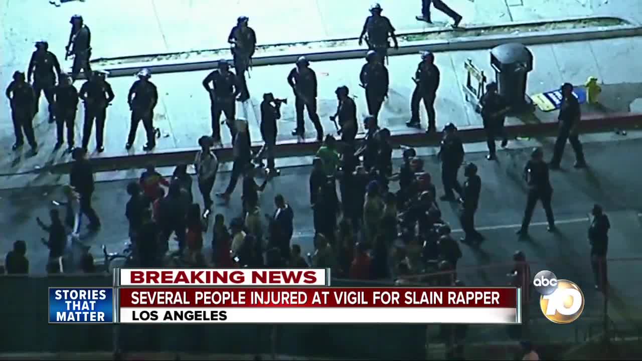 Several people injured as vigil for slain rapper erupts into chaos