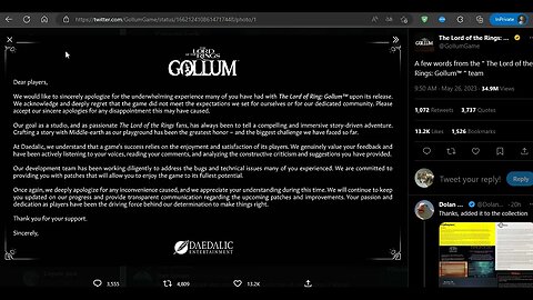 The LOTR gollum videogame is trash and devs already apologizing.