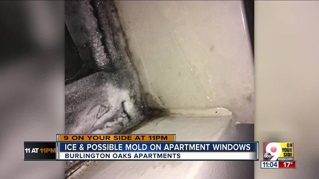 Burlington Oaks resident says her windows are covered in ice and mold