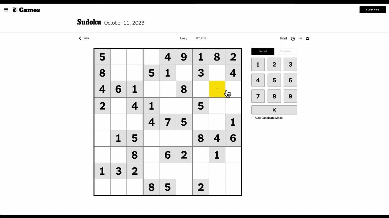 Sudoku 2023 10 11 easy - lumbering