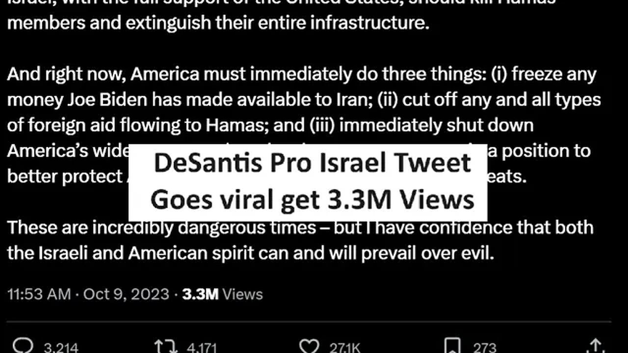 Ron DeSantis pro Israel tweet goes viral 3.3M view