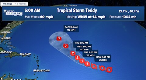 Tropical Storm Teddy becomes 4th active named storm in Atlantic basin