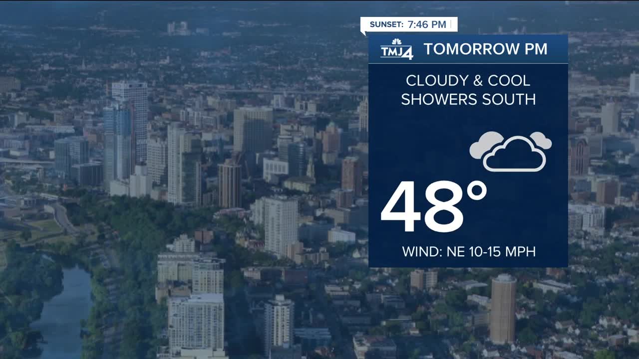 Cloudy and cool Friday with a high of 48