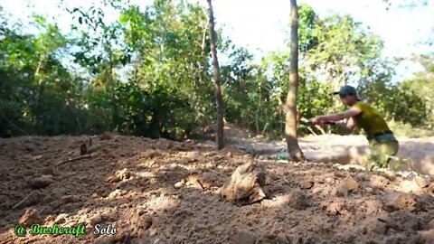 Building a DUGOUT Shelter with Fireplace from START TO FINISH Plastic Roof & Wood Stove with Clay