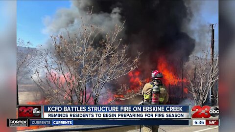 KCFD battles structure fire on Erskine Creek, reminds residents to begin preparing for fire season