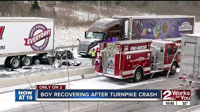 UPDATE: boy recovering after icy Super Bowl Sunday turnpike crash