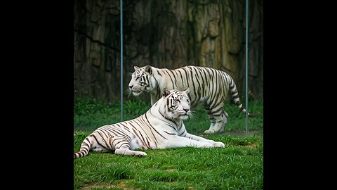 White Tigers Captive in the Zoo
