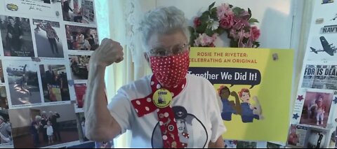 'Rosie the Riveter' making face masks