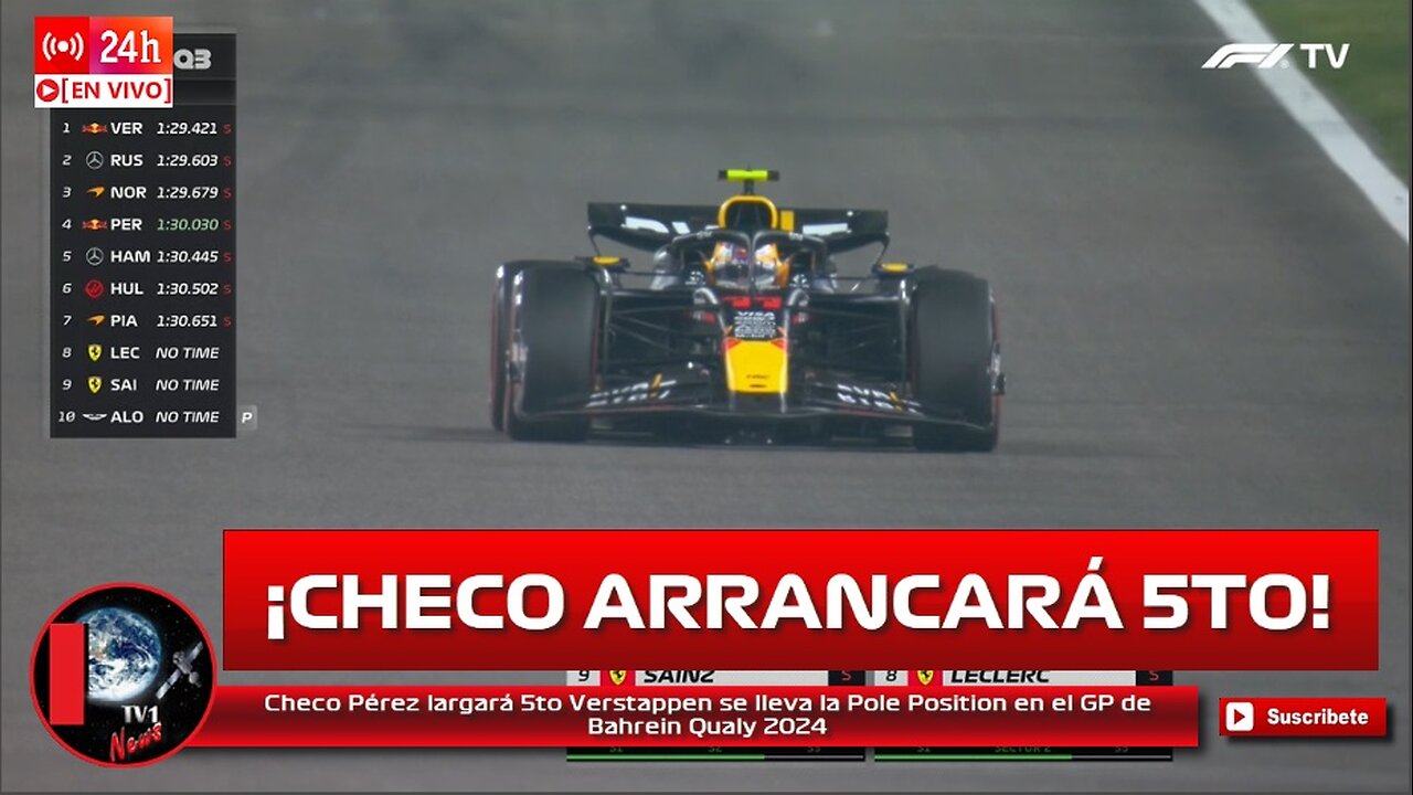 Checo Pérez largará 5to Verstappen se lleva la Pole Position en el GP de Bahrein Qualy 2024