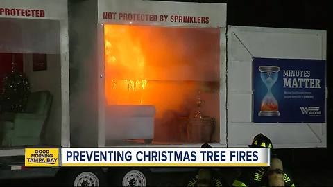 Fire department demonstrates the dangers of Christmas tree fires