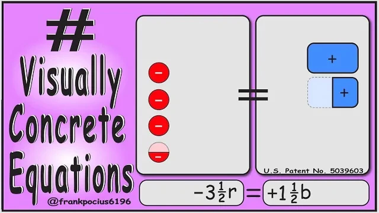 VISUAL EQUATION _ -3 1/2 r = +1 1/2 b _ SOLVING BASIC EQUATIONS _ SOLVING BASIC WORD PROBLEMS