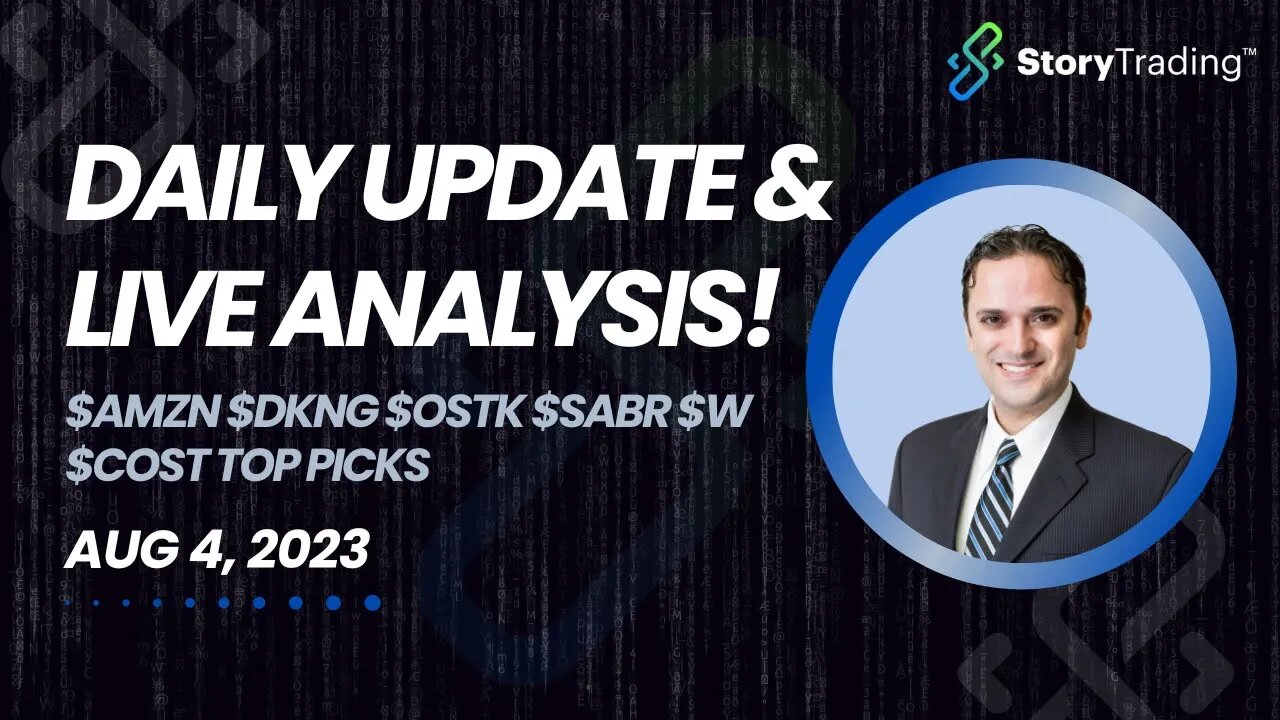 Daily Update & Live Analysis: $AMZN $DKNG $OSTK $SABR $W $COST Top Picks