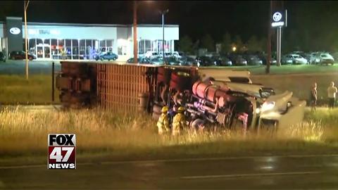 No one hurt in semi rollover accident