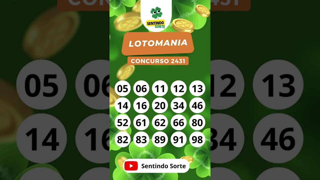 🍀 Resultado LOTOMANIA 2431 | Sentindo Sorte #shorts