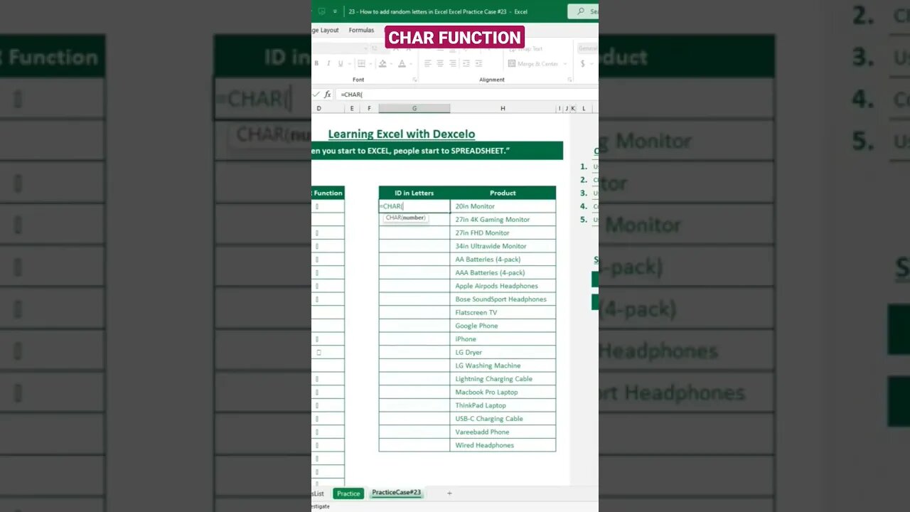 Char Function #excel #تعليم #microsoft #اكسل #microsoftexcel #office #data #datascience