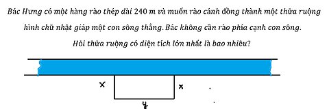 Toán 12: Bác Hưng có một hàng rào thép dài 240 m và muốn rào cánh đồng thành một thửa ruộng