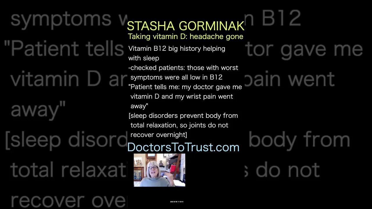 Stasha Gorminak. "Patient tells me: my doctor gave me vitamin D and my wrist pain went away"