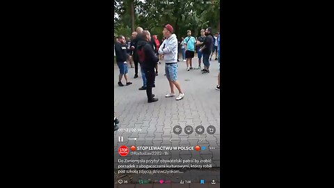 In polish : men are protecting 12 y 13 y old school girls from migrants