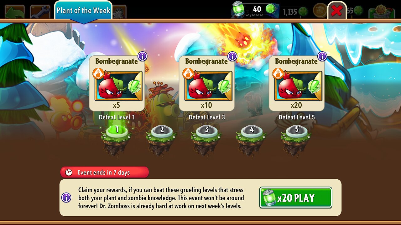 Plants vs Zombies 2 - Plant of the Week - Bombegranate - December 2023 through January 2024