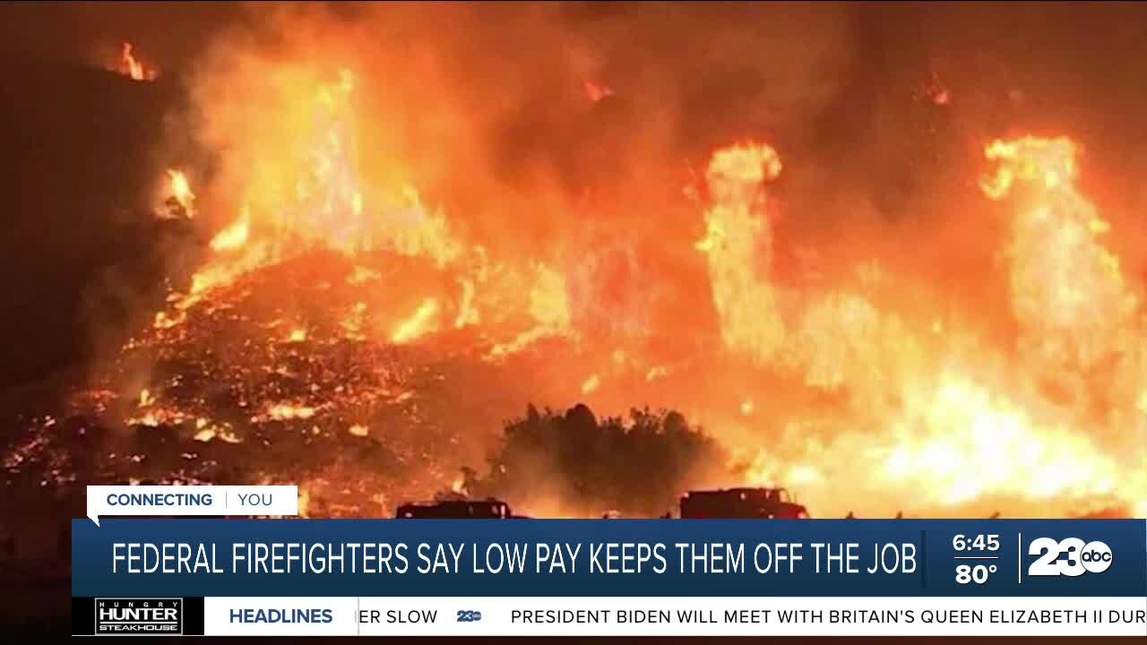 Federal firefighters say low pay keeps them off the job