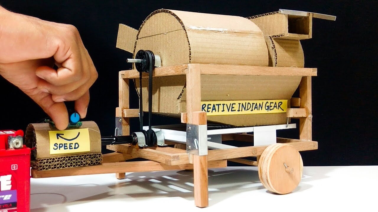 How to Make Wheat Thresher Machine from wood work Cardboard at Home