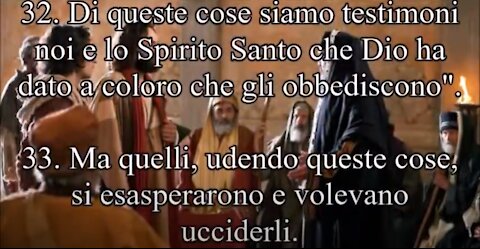 Atti degli Apostoli ~ Capitolo 5 Noi siamo testimoni di queste cose; e anche lo Spirito Santo, che Dio ha dato a quelli che gli ubbidiscono».udendo queste cose,i farisei fremevano d'ira e si proponevano di ucciderli.Parola del Signore