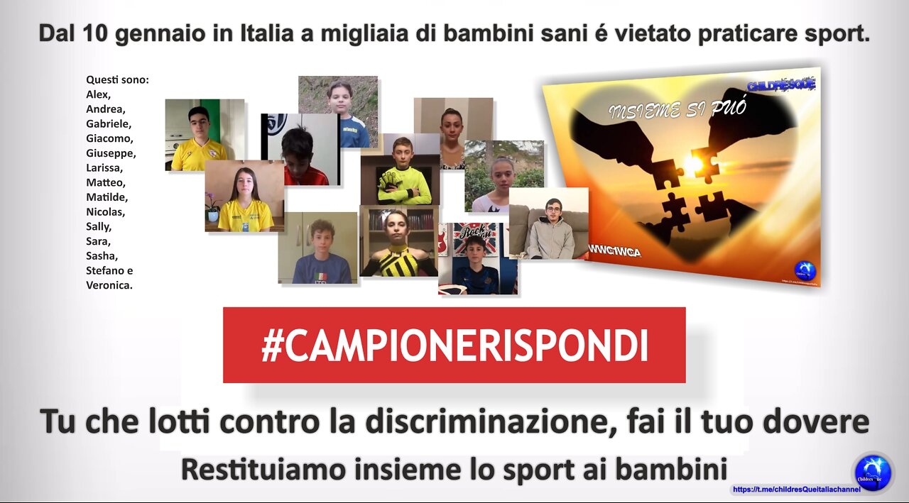 INGIUSTIZIA - DAL 10 GENNAIO IN ITALIA A MIGLIAIA DI BAMBINI SANI É VIETATO PRATICARE SPORT