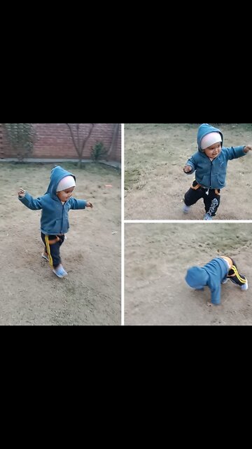 Never give up baby getting first steps excited run away