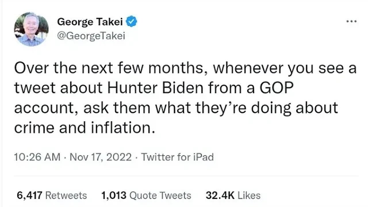 George Takei concerned about crime and inflation, oh my. #StopSuluHate