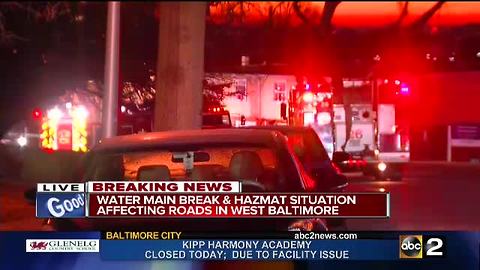 Water main break and hazmat situation in W. Baltimore