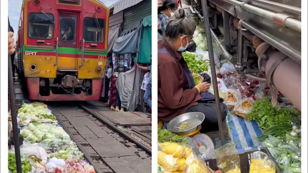 Watch a Train Run Through Thailand's | Most Dangerous Market #thailand #train
