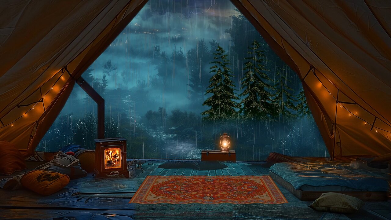 Rain On Tent ⛺ The Best Way To Healing Insomnia: Listen To Rain & Thunder Sound