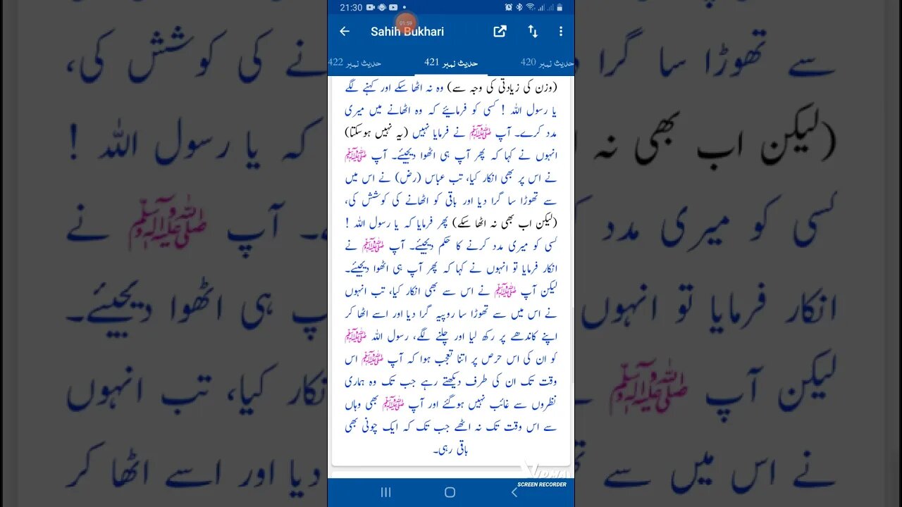 Hadees SHARIF Sahi bukhari SHARIF hadees number #421 in arbic urdu and English language