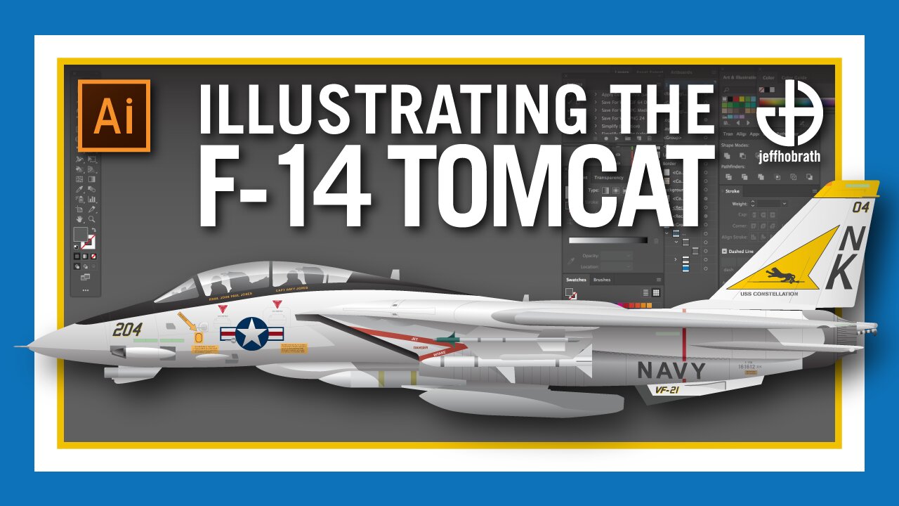 Drawing a Navy F-14 Tomcat Fighter Jet Aircraft Vector | Adobe Illustrator | Jeff Hobrath Art Studio